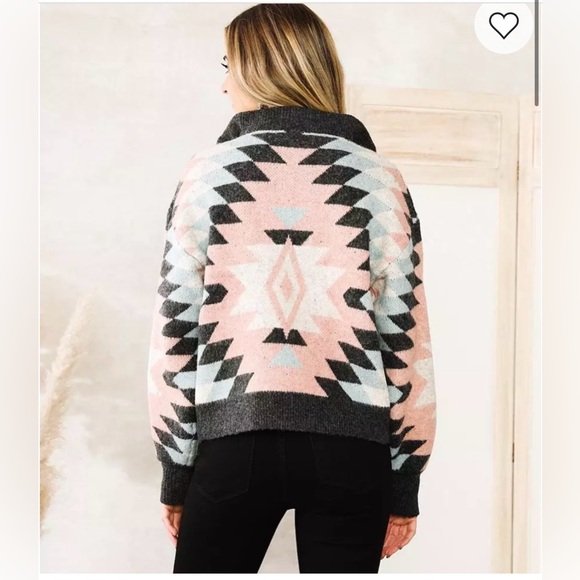 HYFVE Pink and Black Aztec Quarter Zip Cropped Sweater - Picture 2 of 11
